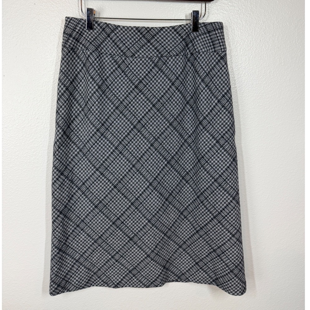 Jones Wear Skirt Women's 10 Black Grey Plaid Wool Midi Classic Academia Preppy